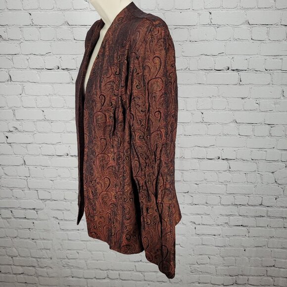VTG Karen Miller Red & Gold Metallic Brocade Open Lined Jacket USA Made Size 16 - Picture 13 of 14